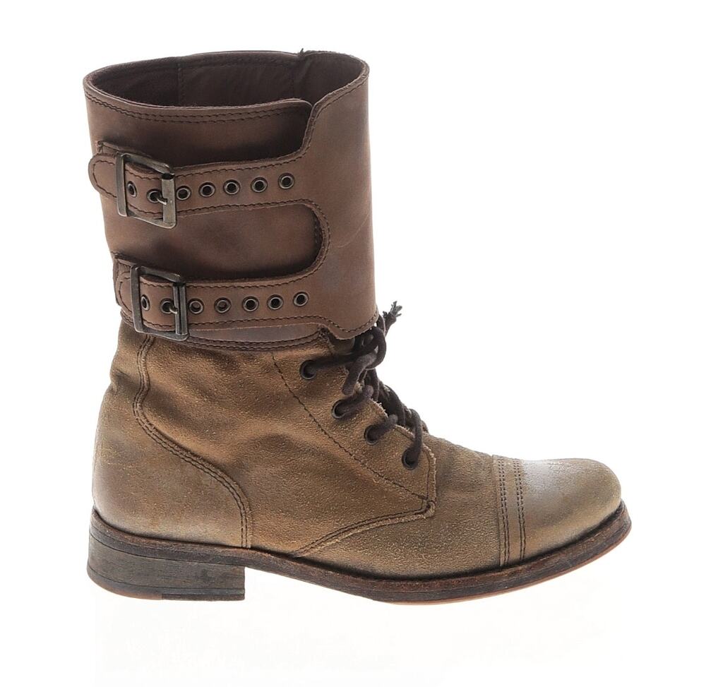 AllSaints Damisi Distressed Leather Combat Moto Boots Whiskey Brown EU 40/US 9